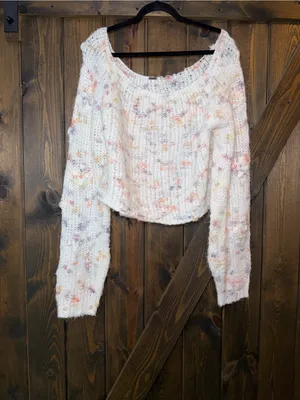 Free People Ivory Combo Sunset Cloud Cropped Sweater Boho‎ Fairycore XL thumbnail 4