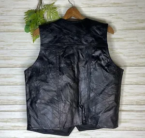 Vintage Black Leather Patchwork Biker Grunge Vest Size M thumbnail 5