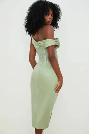 House Of CB Lulu Corset On-Shoulder Satin Midi Dress size S thumbnail 7