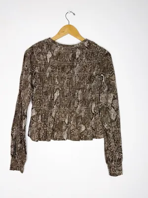 Pilcro Anthropologie Ruffle Peplum Snake Print Blouse XXS Long Sleeve thumbnail 4