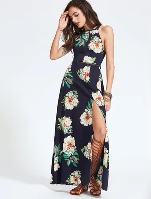NLW high neck open back floral slit maxi dress thumbnail 14