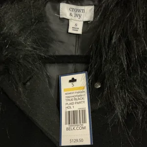 Crown & Ivy Black Faux Fur Collar Cape Coat Size S thumbnail 9