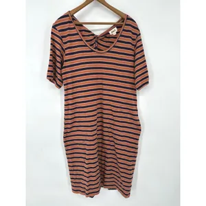 Pact Women's Size M Harvest Stripe Avery Dress‎ Organic Cotton Twist Back Earthy thumbnail 3