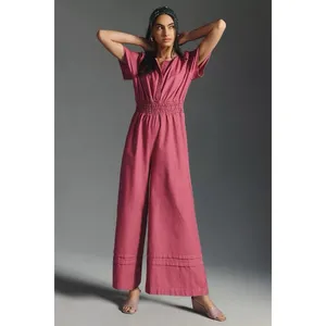 Anthropologie Somerset Jumpsuit Small Pink Full Length Short Sleeve Wide‎ Leg thumbnail 3