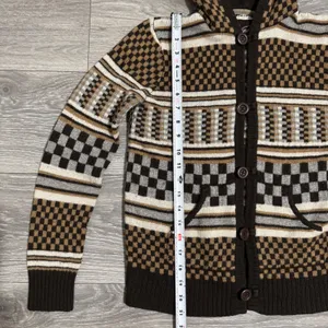 Vans Rare Retro Hooded Cardigan Sweater Brown Checkerboard Geometric Knit Size M thumbnail 9