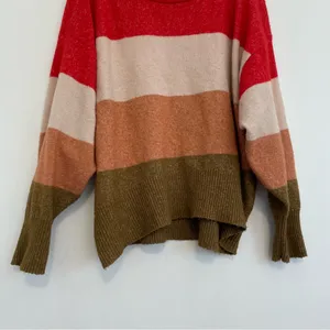 A NEW DAY Slouchy Crewneck Pullover Sweater Red Beige Orange Colorblock Striped thumbnail 4