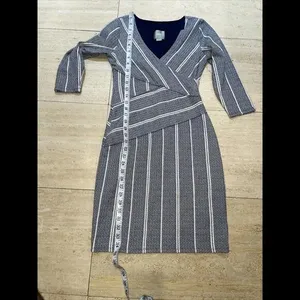 Maeve Anthropologie Dark Blue & White Striped Faux Wrap Dress,‎ Size XS thumbnail 5