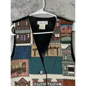 Vintage Western Tapestry Vest Cowboy Ranch Patchwork Jail House Size Medium thumbnail 2