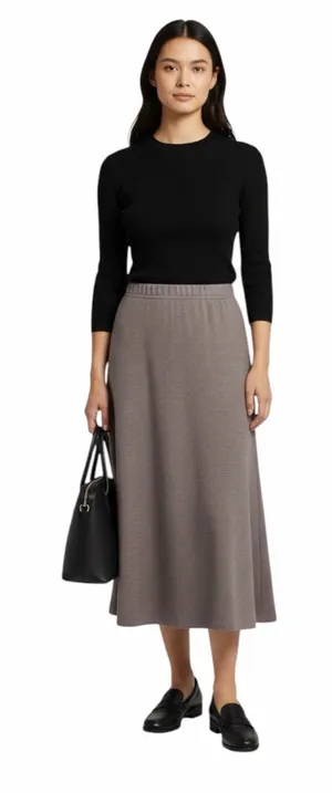 OGL Timeless Flared Maxi Skirt Heather Brown Drawstring Waist XS NWT thumbnail 1