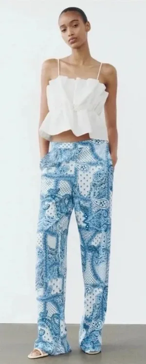 Zara Paisley Print wide leg pants thumbnail 1