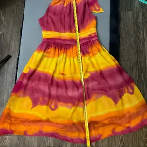 Express Silk Sunburst Tie Dye Shoulder Dress 4 Dopamine Rainbowcore Barbie Boho thumbnail 5
