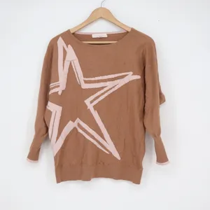 Banana Republic Womens Brown Pink Star Intarsia Knit Dolman Sleeve Sweater 1X thumbnail 2