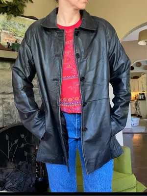90s oversized genuine lambskin longline leather coat jacket black buttery thumbnail 1