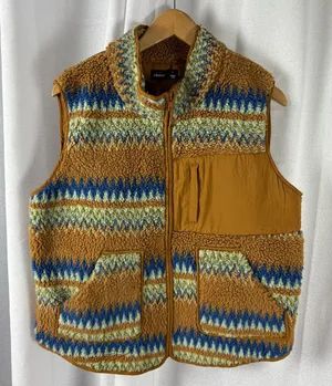 Akaiv‎ Southwest sherpa fleece vest brown aztec pattern with pockets GUC thumbnail 1