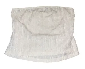 Tube Top Y2K White Textured Crinkle Strapless Minimalist Medium Boho thumbnail 1