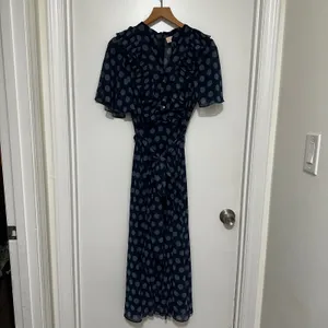 KEEPSAKE THE LABEL |‎ Navy Polka Dot Ruffle Pleated Passion Midi Dress, Size 4 thumbnail 4