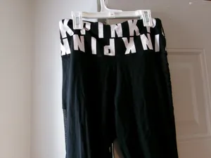 PINK Victoria's Secret pink all over band leggings in black and white size medium. thumbnail 6