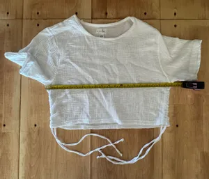 Just Be White 100% Cotton Gauze Ruched Side Crop Top Plus‎ Size 2X Short Sleeve thumbnail 1