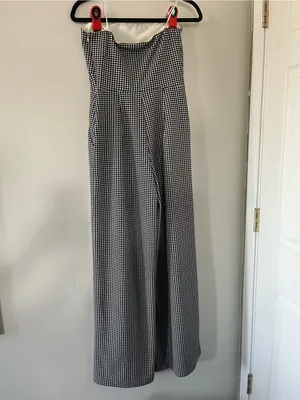 Express Black White Houndstooth Wide Leg Jumpsuit Small Preppy Business Casual thumbnail 6