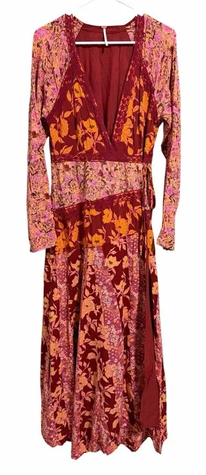 Free People‎ Tilda Wrap Dress Firebrick Floral Women's Size Medium thumbnail 1
