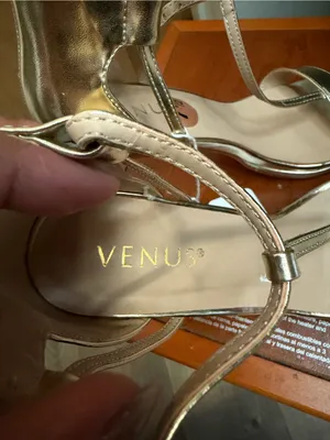 Venus Gold Metallic T-Strap Stiletto Heels - Wedding Guest Glam. Size: US 7.5 thumbnail 6