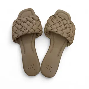 Tan leather flat sandals with braided design. A new day. Size 7. thumbnail 2
