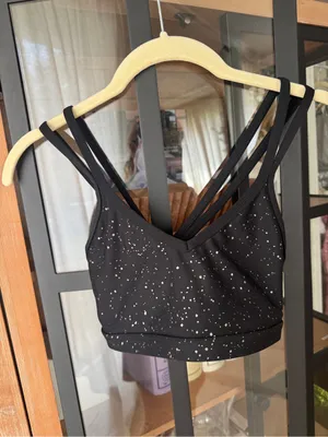 BEYOND YOGA Double Back Alloy Speckled sports Bra metallic workout criss cross thumbnail 2
