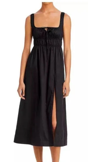 Aqua Ruched High Slit Cotton Dress thumbnail 3