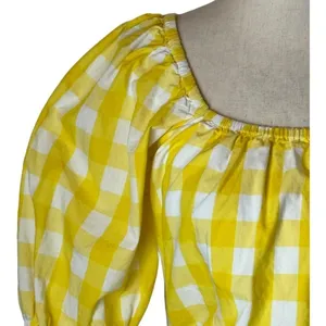 Color Me Courtney Shirt Women Small Yellow White Gingham Cropped Kris Top Boho‎ thumbnail 6