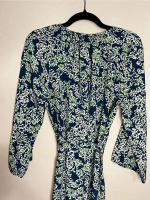 Maeve by Anthropologie Blue Green‎ Floral Button Front Tie Waist Dress thumbnail 10