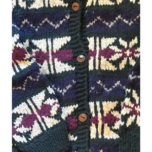 Artesanias ISHKA 100% Wool Cardigan One Size Medium Fair Isla Ecuador Made Boho thumbnail 7
