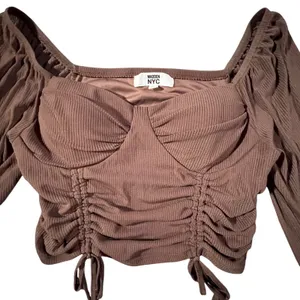 Madden NYC Crop Top Womens Large Brown Ruched Bustier Ribbed Long Sleeve‎ thumbnail 2