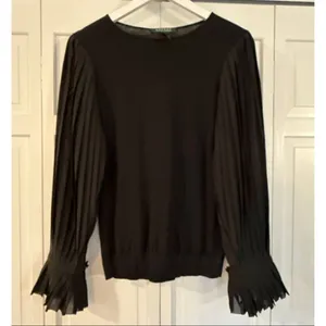 Lauren Ralph Lauren black elegant georgette sleeve sweater top small thumbnail 3