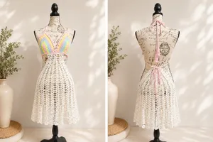 Love Tease ✨ Love Sense Crochet Rainbow Halter Mini Dress Cover Up S/M Pastel Festival Boho ✨ thumbnail 2
