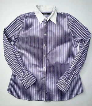 Lauren Ralph Lauren Womens Sz L Purple White Striped Preppy Corporate Chic Work thumbnail 1