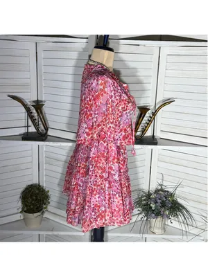 Misa Los Angeles chiffon babydoll floral mini dress Angel sleeves boho Fairy XS thumbnail 4