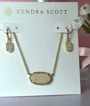 Kendra Scott Elisa Set Drusy Stone Accent Necklace and Matching Small Earrings thumbnail 1