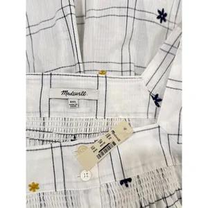 NWT Madewell Womens Top White Embroidered Windowpane Square Neck Button Down 2XL thumbnail 5