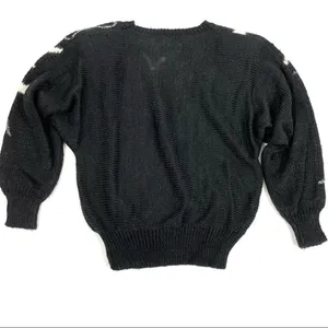 Vintage Beaded Wool Blend Sweater Black thumbnail 2