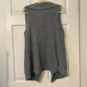 Womens‎ Grey Asymmetrical Sleeveless Open Tunic Sweater Cardigan Pockets thumbnail 2