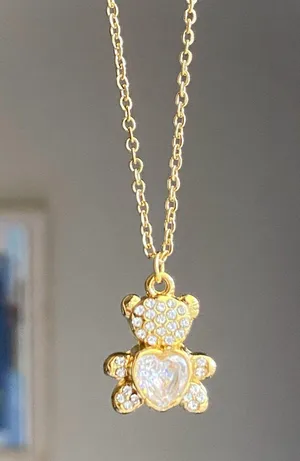 Handmade gold tone stainless steel teddy bear cute retro necklace🧸 thumbnail 2