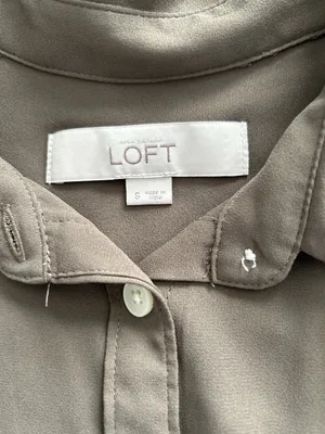 Loft Button Down Roll Tab Sleeve Shirt Blouse Front Pocket Olive Green Size S thumbnail 4