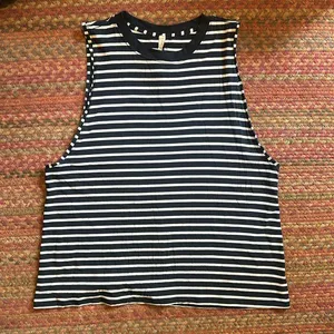 Lululemon Navy Blue Stripe Stretch Muscle Tank thumbnail 1