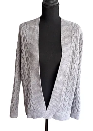 Cyrus Womens Gray Cable Knit Open Front Cardigan Sweater‎ Textured Medium Chic thumbnail 1