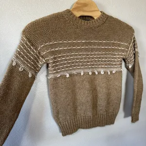 Anthropologie Elsamanda Alpaca Wool Blend‎ Beige White Crew Neck Sweater Medium thumbnail 2
