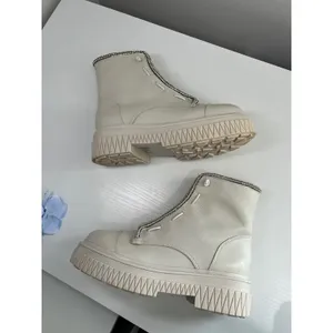 Schutz Amirah White Leather Rhinestone Embellished‎ Platform Combat Boots 6B thumbnail 5