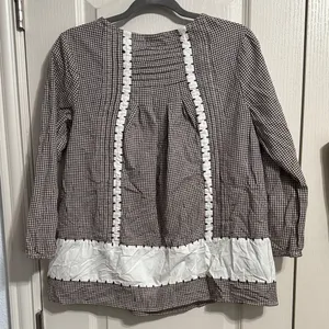💖 Kim Rogers Cottage Peasant Style Gingham Blouse with Neck Tie Detail‎ thumbnail 3