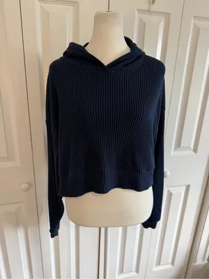 Alo Yoga Muse Hoodie Cropped Ribbed Size Small thumbnail 2