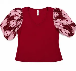 Anthropologie Dolan Lace Puff Sleeve Top size XL red thumbnail 1