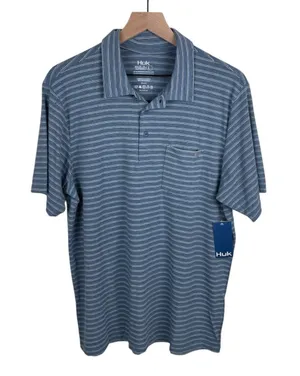 NEW Huk Waypoint Ombre Stripe Polo Shirt Men's Size Large Titanium Blue Fishing thumbnail 1